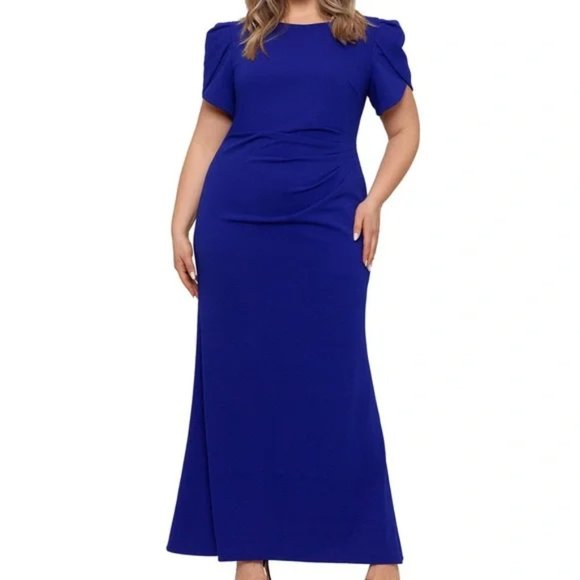 NWT XSCAPE Long Scuba Crepe Tulip-Sleeve Gathered-Waist Dress size 22W - Picture 2 of 4